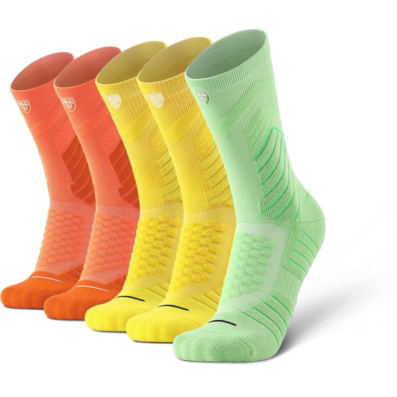 Mqamex 5 Pairs Men's Cushioned Crew Sports Socks, Football/Basketball Socks Arch Support, Moisture-Wicking