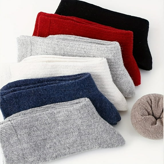 5-Pair Pack of Plus Size Over-the-Knee Warm Winter Socks for Men and Women - Thickened, Full Coverage, Available in Beige/Brown/Black/White/Navy Blue, Machine Washable - Suitable for cold weather, ca