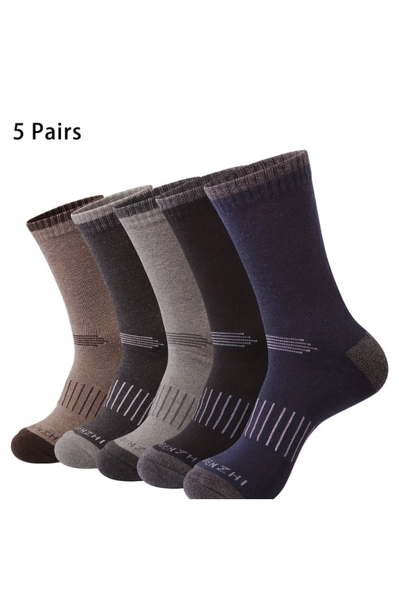 5-Pair Pack Unisex Warm Mid-Calf Socks - Durable blended fabric, warm and breathable, ideal for running, hiking and outdoor activities. Machine washable.