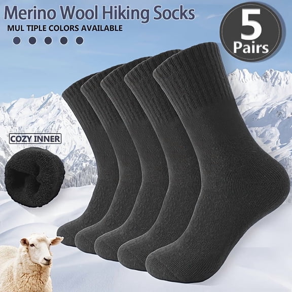 5-Pair Pack Women's Thick Warm Winter Hiking Socks - Cold-weather hiking socks, suitable for skiing, hiking, and everyday wear - Moisture-wicking mid-calf socks.