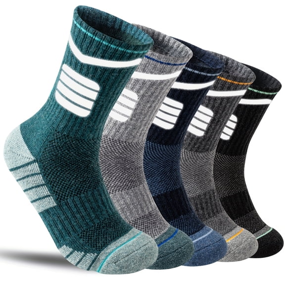 5-Pair Pack: Wool Wool Thermal Hiking & Boot Socks for Men & Women - Striped Warm Winter Outdoor Socks Suitable for Hiking, Work, Weather - Wool Wool Footwear Cushion Socks
