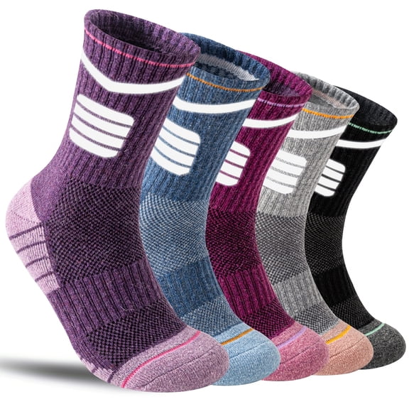 5-Pair Pack: Wool Wool Thermal Hiking & Boot Socks for Men & Women - Striped Warm Winter Outdoor Socks Suitable for Hiking, Work, Weather - Wool Wool Footwear Cushion Socks