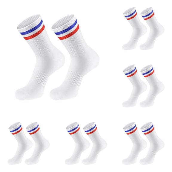 5 Pair Red Athletic Crew Socks with Classic Two Stripes Design for Sports School and Casual Wear Comfortable Breathable Cushioned Socks for and Polyester