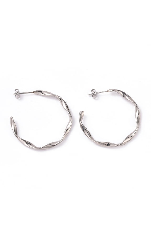 5 Pair Resistant 201 Stainless Steel Wave C-shape Stud Earrings with 304 Stainless Steel Pins Stainless Steel Color 35.5x34.5x3mm Pin: 0.8mm