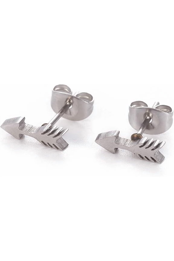 5 Pair Resistant 304 Stainless Steel Stud Earrings Hypoallergenic Earrings with Ear Nuts/Earring Back Arrow 10x3mm Pin: 0.8mm