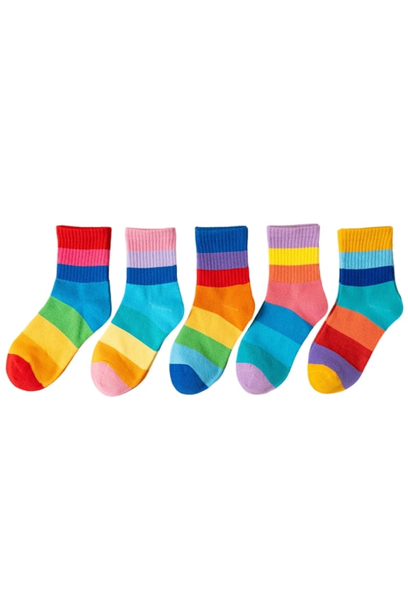 5 Pair Set of Children's Stripes Cotton Socks Casual Streetwear Ankle Socks In Tube Socks for Daily Comfort