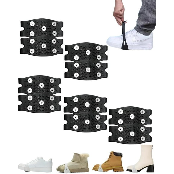 5 Pair Universal 5-Tooth Ice Cleats for Shoes & Boots, Best Ice Cleats for Elderly,Durable Manganese Steel Studs, Transparent & Discreet, High-Elasticity TPE Silicone for Elderly, Kid (B)