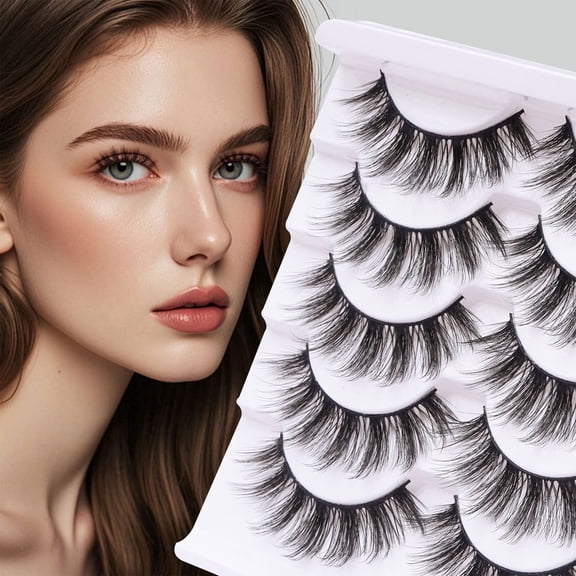 ELAE False Lashes 5-Pair Voluminous Natural Long CurledNatural Wispy Lashes Soft Faux Mink Lashes Fluffy False Lashes