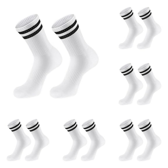 5 Pair White Athletic Crew Socks with Classic Two Stripes Design for Sports School and Casual Wear Comfortable Breathable Cushioned Socks for and Polyester