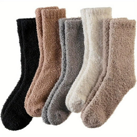 5 Pair Women Fuzzy Slipper Socks Winter Microfiber Soft Cozy Plush Fluffy Socks Warm Comfy Thermal Home Sleeping Socks