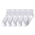 thumbnail image 1 of 5 Pair Women Girls Crew Socks Japanese Style Cute Ruffle Trim Cotton Ankle Socks, 1 of 18