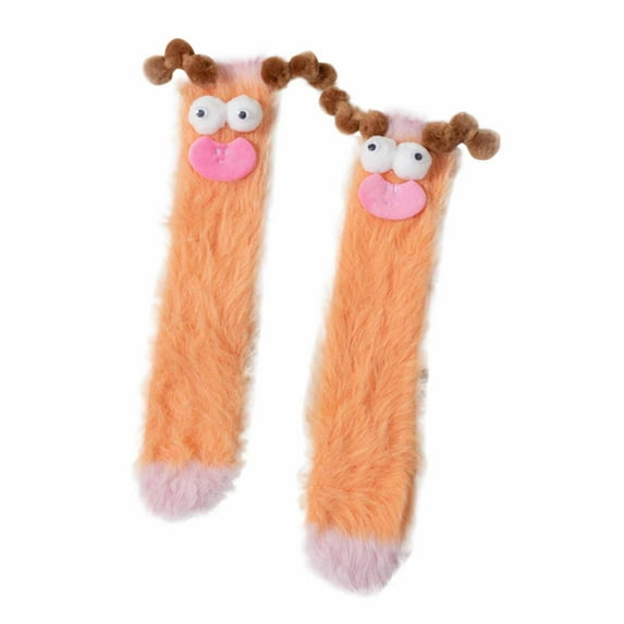 5 Pair Womens Funny Fuzzy Socks Fluffy Slipper Novelty Fun Socks Soft Cartoon Monster Winter Warm Thick Socks Yellow