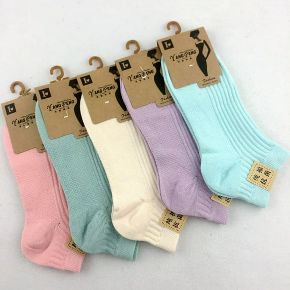 5 Pairs 100 Cotton Socks Women Men Female 1 Set Lot Color Pack Candy Color Ladies Sock Solid Color Invisible Female Sock Unisex WOMEN 5 PAIRS