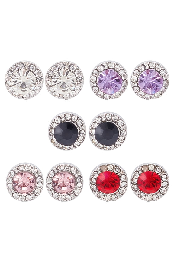 5 Pairs 10mm Cubic Zirconia Stud Earrings Round Rhinestone Stud Earrings