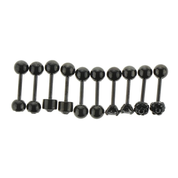 5 Pairs 16G Body Jewelry Stainless Steel Eyebrow Dumbbell Barbell Piercings - Black