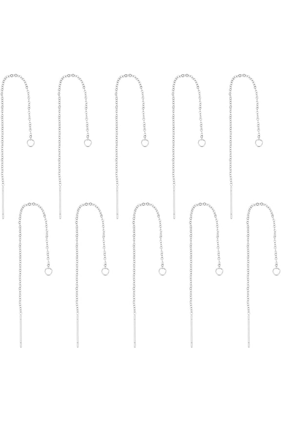 5 Pairs 1mm Threader Earrings Thread Dangling Threaded Long Chain Earring Stainless Steel Ear Threads with Loop Drop Earring Threader for Jewelry Earring Making 100mm Hole 2.5mm