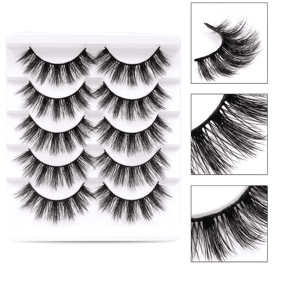 5 Pairs 3D Faux Mink Eyelashes Pack, Wispy Fluffy Dramatic False Eyelashes, Long Lasting Cross Voluminous Eye Lashes, Reusable Natural Look Makeup Lashes Set for Women