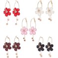 thumbnail image 1 of 5 Pairs 5 Colors Acrylic Flower Dangle Hoop Earrings with Rhinestone Tassel Light Gold Alloy Long Drop Earrings for Woman Mixed Color 72x27mm 1 Pair/color, 1 of 7