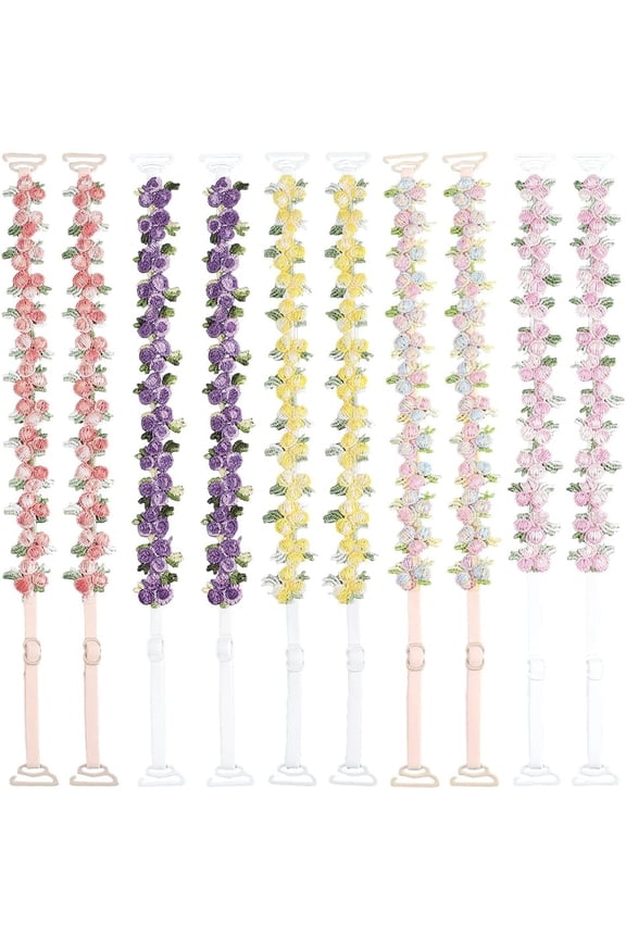 5 Pairs 5 Colors Embroidered Flower Lace Removable Decorative Bra Straps Floral Adjustable Replacement Polyester Shoulder Strap