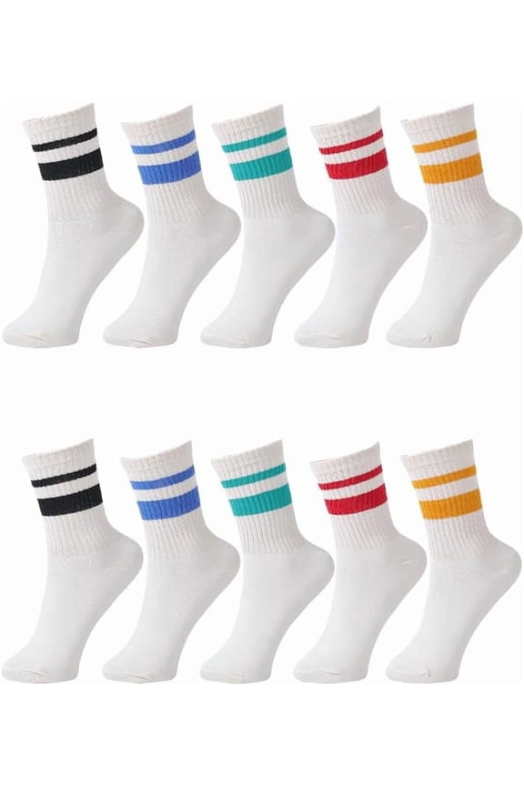 5 Pairs 5 Colors Polyester Striped Crew Socks for Women Mixed Color 285x170x2mm 1 pair/color Making DIY