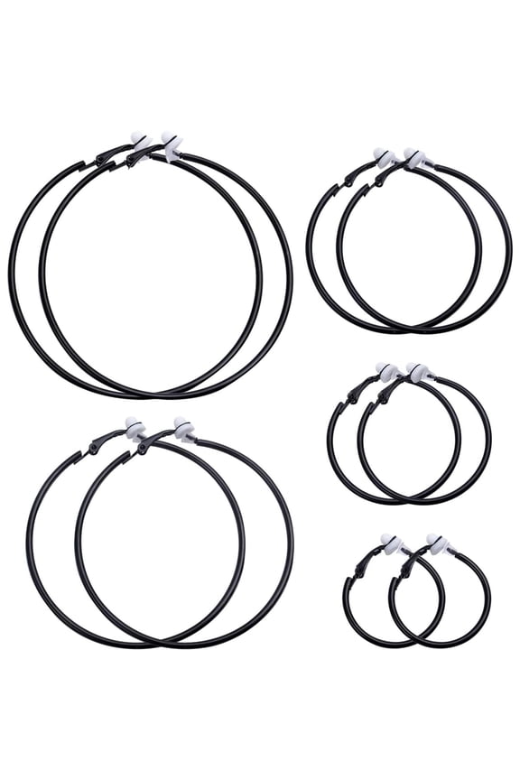 5 Pairs 5 Sizes Blak Clip on Earrings Hoop Non Piercing Women Clip Earrings for Women