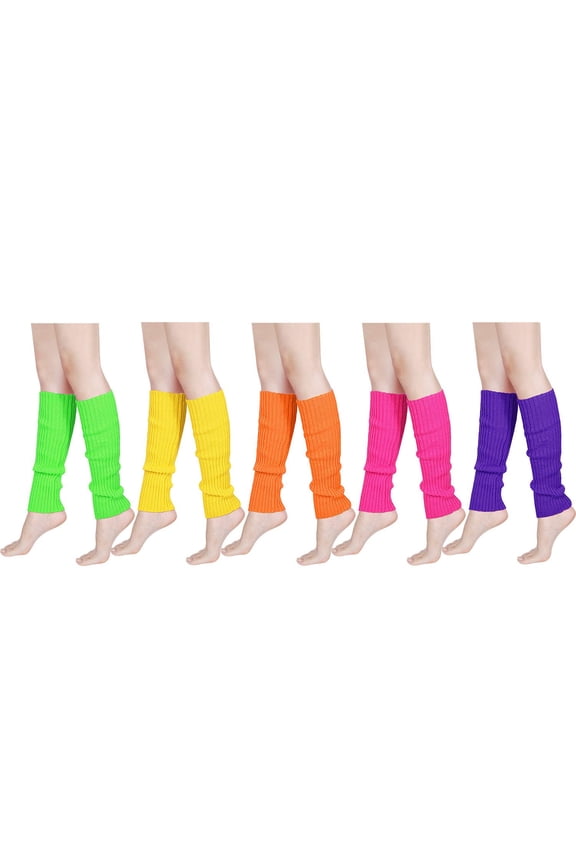 5 Pairs 80s Women Neon Leg Warmers, Knit Ribbed Leg Warmer for Sports Party Accessories