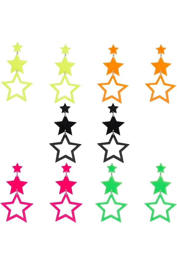 5 Pairs Acrylic Star Earrings for DIY Women 80 90s Colorful Classic Big Star Triangle Hoop Earrings Retro Neon Frosted Geometric Dangle Piercing Earring Costume Accessory Party Jewelry