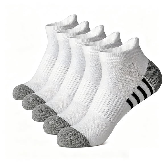5 Pairs Ankle Compression Socks for Men & Women, Low Cut Sport Socks for Running, Athletic, Cycling, White