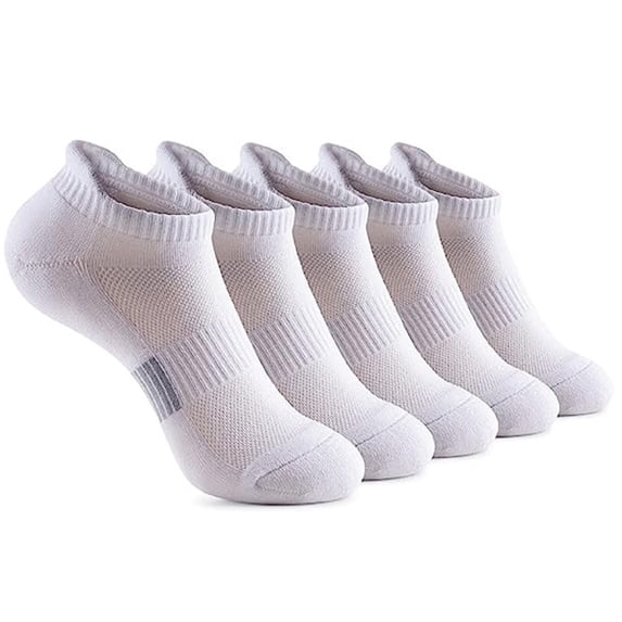 5 Pairs Ankle Compression Socks for Men & Women, Low Cut Sport Socks for Running, Athletic, Cycling, White