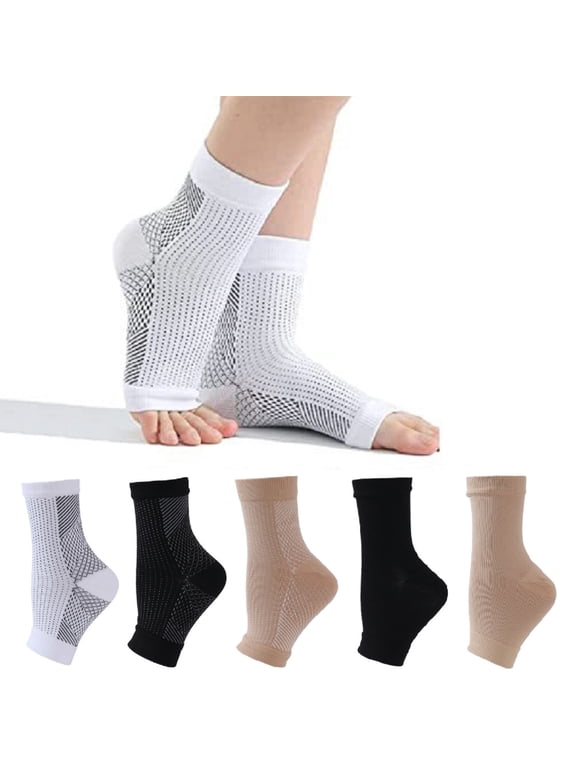 5 Pairs Ankle Compression Socks for Men and Women, Ankle Brace Socks for Swelling, Sprain, Neuropathy, Arch Support (L/XL)
