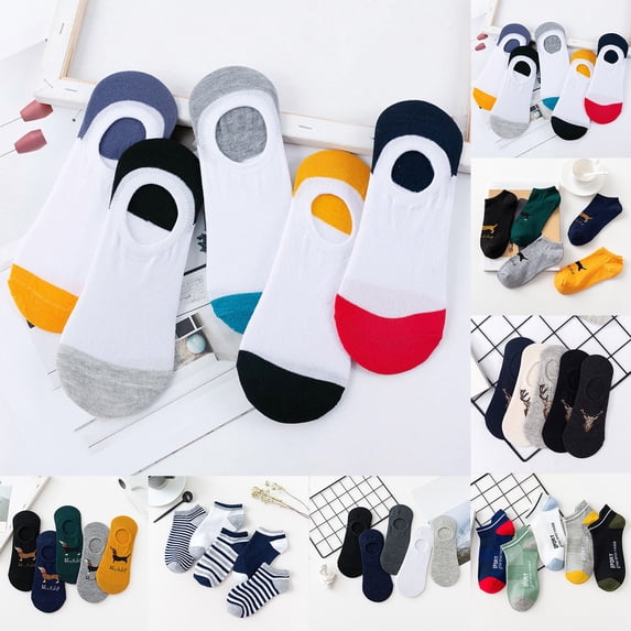 5 Pairs Ankle Socks for Men/Women Low Cut Thin Athletic Sock Print Colorful Pattern Novelty Cute Unisex Socks No Show Socks for Women Non Slip Flat Boat Socks E One Size