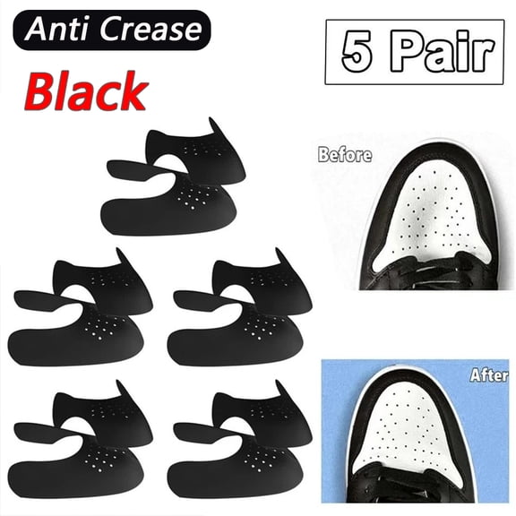 5 Pairs Anti Crease Shoe Protectors - Toe Caps for Sneakers, Stop Creasing & Wrinkles, Unisex Fit (Black)