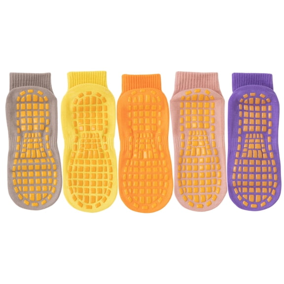 5 Pairs Anti-Slip Grip Socks with PVC Bottom for Stability and Comfort in Multiple Color Options, 5 PK-MUL B