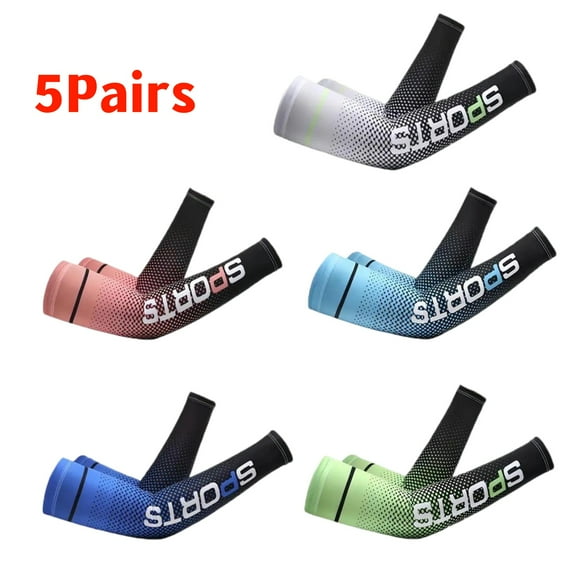 5 Pairs Arm Sleeve UV Sun Protection Sleeves Cooling Sports Sleeve Anti Slip Ice Silk Warmers Arm Covers for Men Women