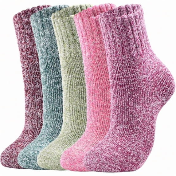 5 Pairs Autumn Winter Wool Socks For Women - Womens Wool Socks Comfortable And Warm, Classic Winter Socks for Women Gifts Size 5-9