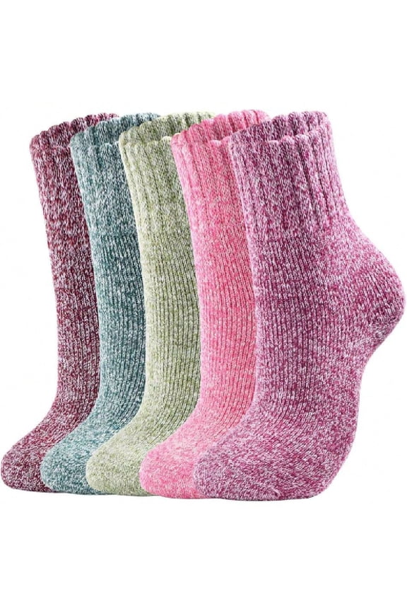 5 Pairs Autumn Winter Wool Socks For Women - Womens Wool Socks Comfortable And Warm, Classic Winter Socks for Women Gifts Size 5-9