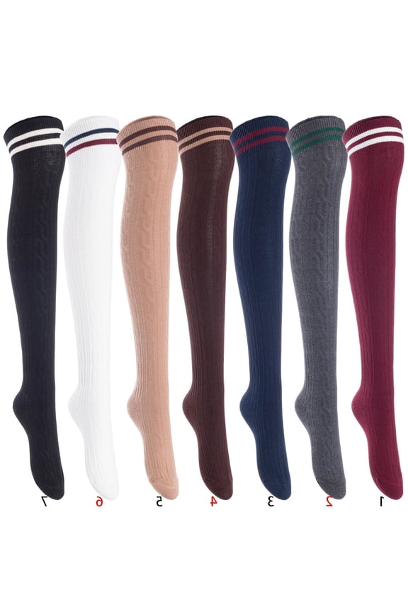 5 Pairs Awesome Durable Women Thigh High Cotton Boot Socks. Perfect As Winter & Spring Socks Size 6-9 Assorted T1023