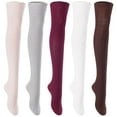 thumbnail image 1 of 5 Pairs Awesome Durable Women Thigh High Cotton Boot Socks. Perfect As Winter & Spring Socks Size 6-9 Beige,LightGrey,Wine,Cream,Coffee T1024, 1 of 3