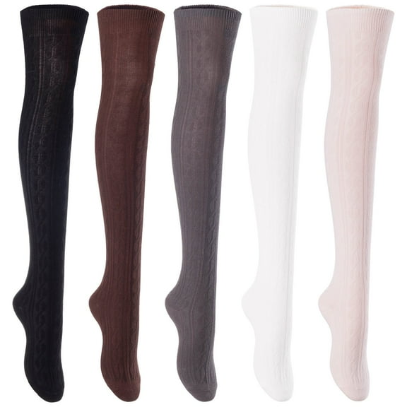5 Pairs Awesome Durable Women Thigh High Cotton Boot Socks. Perfect As Winter & Spring Socks Size 6-9 Black,Coffee,DarkGrey,Cream,Beige T1024
