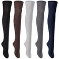thumbnail image 1 of 5 Pairs Awesome Durable Women Thigh High Cotton Boot Socks. Perfect As Winter & Spring Socks Size 6-9 T1024 Black,Coffee,Grey,Dark Grey,Navy, 1 of 3