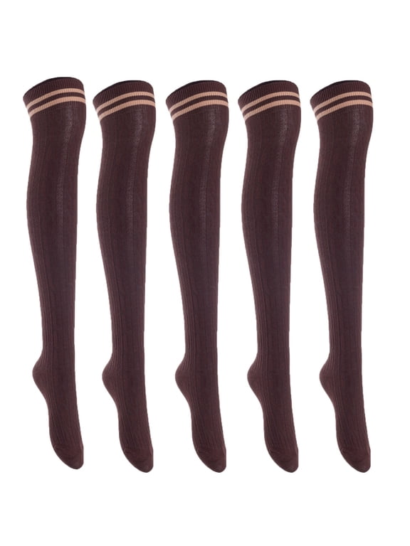 Knee-High Tube Socks, Brown, 5 Pack