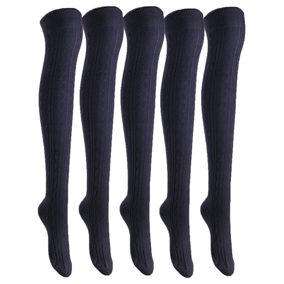 5 Pairs Awesome Women Thigh High Cotton Boot Socks. Durable Knee High Socks, Perfect As Winter & Spring Socks Size 6-9 Navy T1024
