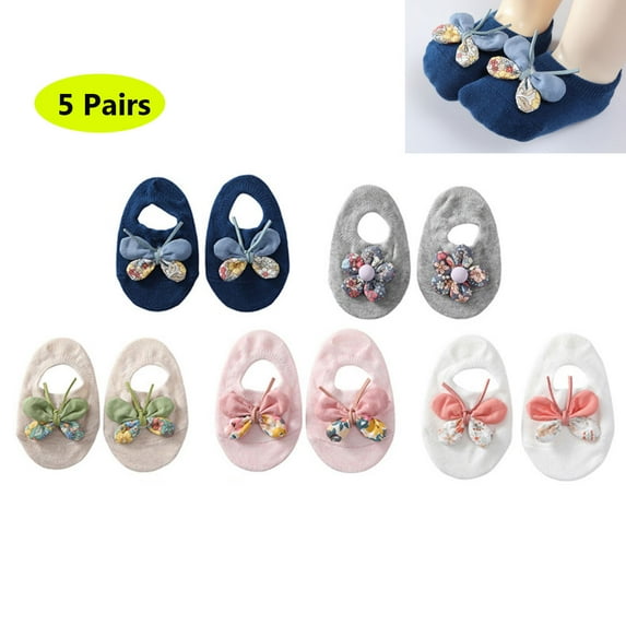 5 Pairs Baby Girl 3D Flower Socks Infant Cotton Anti-slip Ankle Socks Princess Socks Dress Socks for Newborn Infant Toddler 0-2T