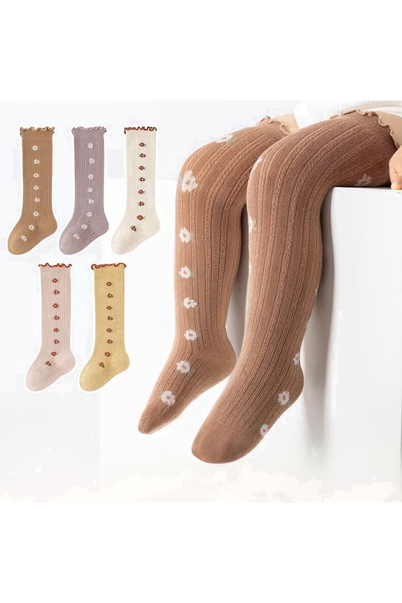 5 Pairs Baby Girl Thigh High Socks Ruffle Crew Socks Toddler Infant Girls Dress Sock Soft Cotton Socks, 0-12M