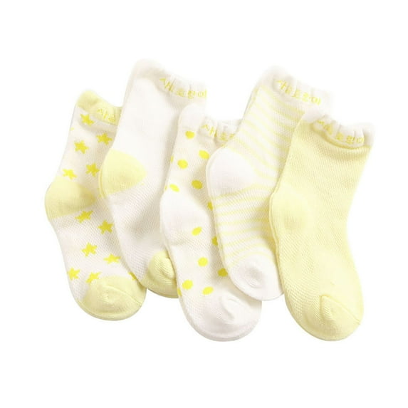 5 Pairs Baby Socks Summer Thin Printed Newborn Warm Breathable Elastic Cotton Socks, Yellow, 1-3Y