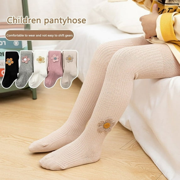 5 Pairs Baby Toddler Girls Tights Infant Kids Cable Knit Seamless Leggings Stockings Winter Warm Cotton Pantyhose with Flower Decor