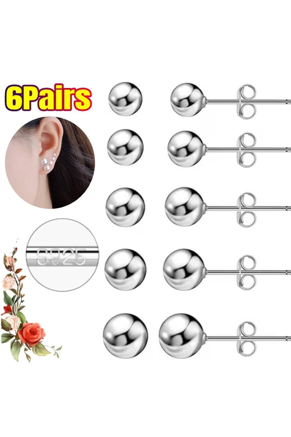 5 Pairs Ball Earrings for Women, S925 Sterling Silver Ball Stud Earrings for Multiple Piercings Stud Earrings Set for Women Men