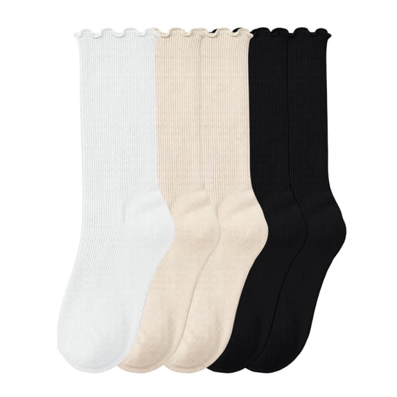 5 Pairs Boys Girls Solid Color Ankle Socks Ruffle Cuffs Soft Stretchy Socks Kids Comfy School Uniform Socks for Daily Wear Khaki 6-14 Years