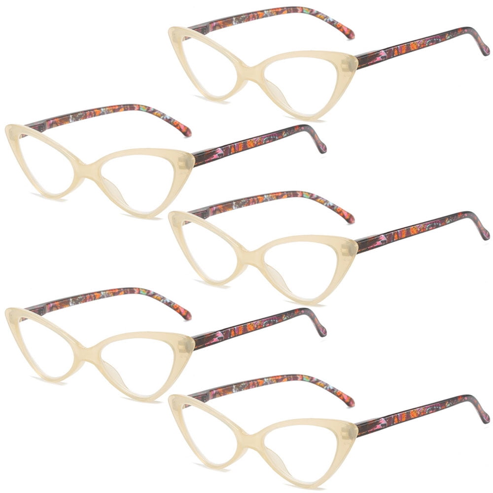 5 Pairs of Brown Classic Cat Eye Reading Glasses for Women, Blue Light Blocking Retro Readers 2.5, Ladies Plastic Spring Hinge Presbyopia Glasses +2.50