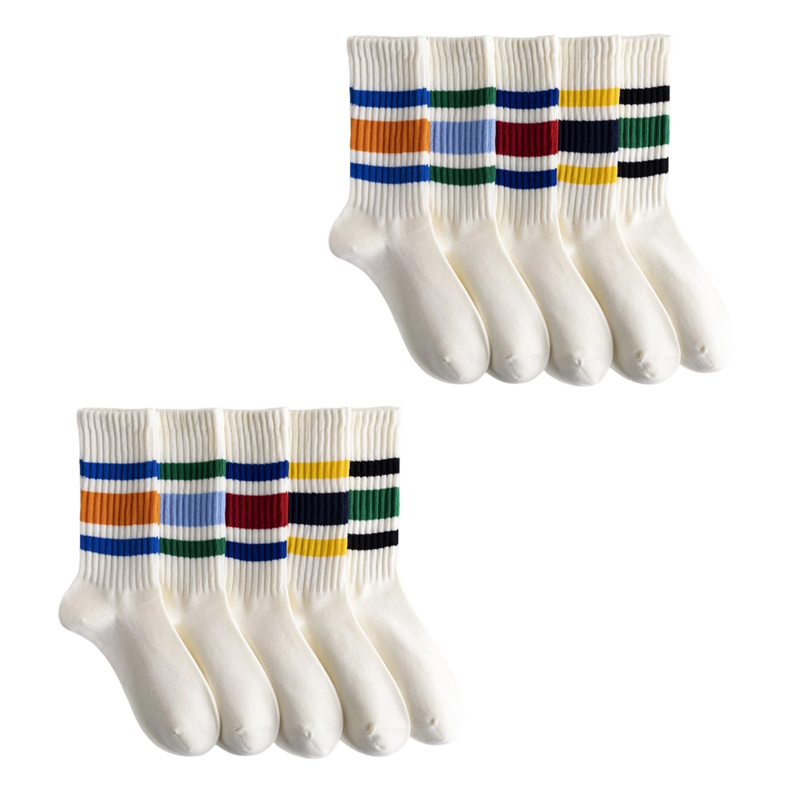 5 Pairs Calf Length Cotton Socks Vintage Striped Design Stretchy ...